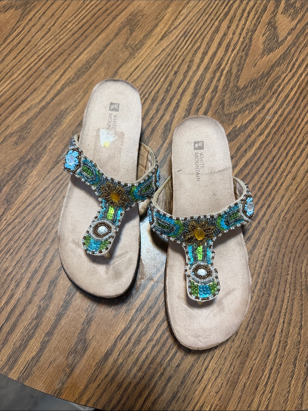 White Mountain Beaded Thong Sandals - Turquoise & Green Accents